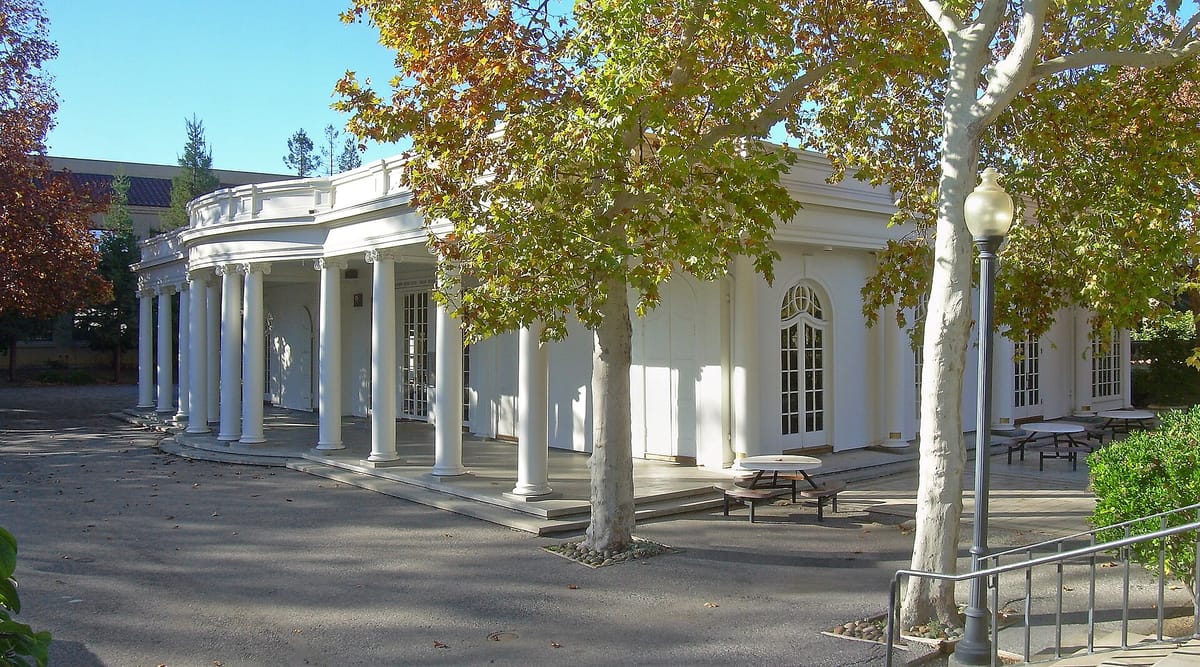 Le Petit Trianon and its columned porch on the De Anza campus