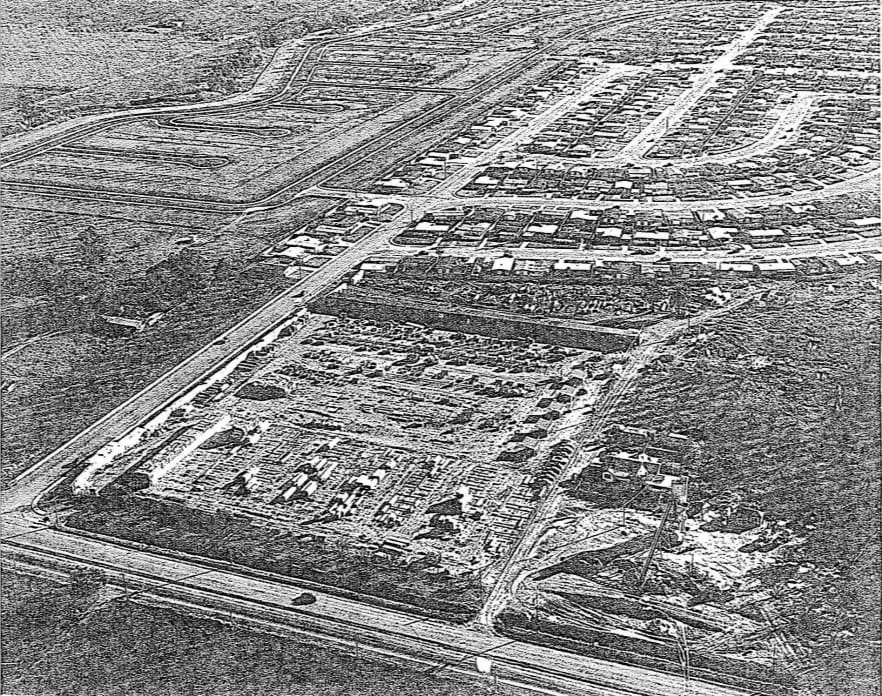 An old aerial photograph of new tract homes, from a Rancho Rinconada family archive